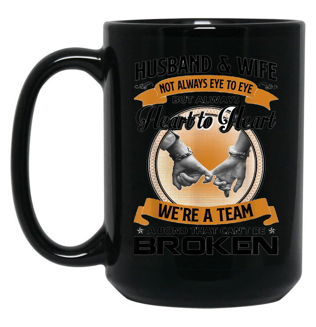 Husband And Wife Not Always Eye To Eye But Heart To Heart Black Coffee Mug, Gift Coffee Mug