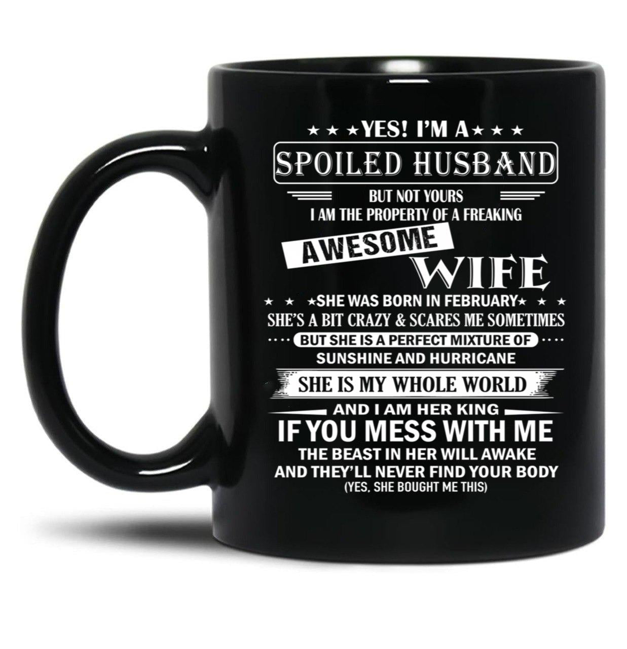 Husband Birthday February Black Coffee Mug, Gift Coffee Mug