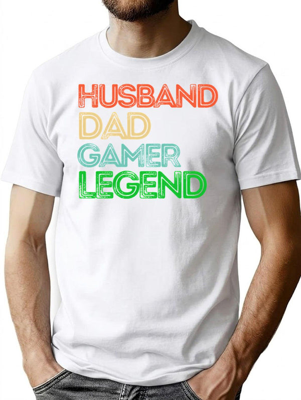 Husband Dad Gamer Legend Gamer Father Gifts T-Shirt for Men & Women, T-Shirts Graphic Tee - White