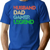 Husband Dad Gamer Legend Gamer Father Gifts T-Shirt for Men & Women, T-Shirts Graphic Tee - Blue