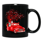 Husky Riding Red Truck Valentine Butterfly Heart Tree Black Coffee Mug, Gift Coffee Mug - Black