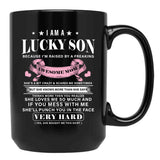 I Am A Lucky Son Because I'M Raised By A Freaking Awesome Mom Mother'S Day Black Coffee Mug, Gift Coffee Mug - Black