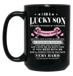 I Am A Lucky Son Because I'M Raised By A Freaking Awesome Mom Mother'S Day Black Gift Coffee Mug
