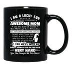 I Am A Lucky Son I'M Raised By A Freaking Awesome Mom Gift Black Gift Coffee Mug - Black