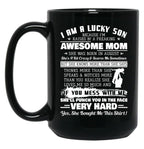 I Am A Lucky Son I'M Raised By A Freaking Awesome Mom Gift Black Coffee Mug, Gift Coffee Mug