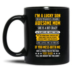 I Am A Lucky Son Of A Awesome Mom Black Coffee Mug, Gift Coffee Mug