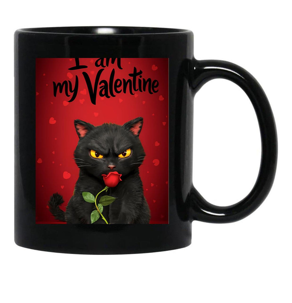 I Am My Valentine Black Cat Black Coffee Mug, Gift Coffee Mug - Black