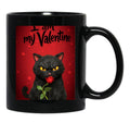 I Am My Valentine Black Cat Black Coffee Mug, Gift Coffee Mug - Black