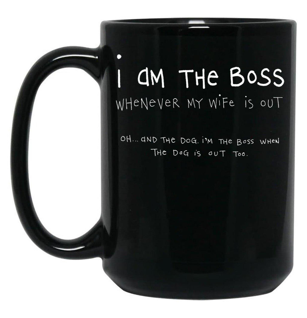 I Am The Boss (White Writing) Black Coffee Mug, Gift Coffee Mug