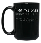 I Am The Boss (White Writing) Black Coffee Mug, Gift Coffee Mug