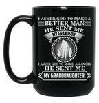 I Asked God To Make An Angle He Sent Me My Granddaughter Funny Gift Black Coffee Mug, Gift Coffee Mug