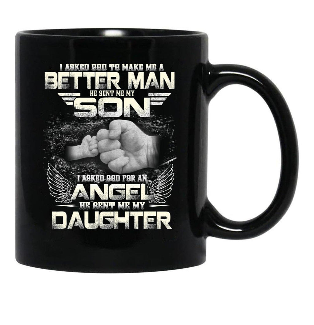 I Asked God To Make Me A Better Father Day Black Gift Coffee Mug - Black