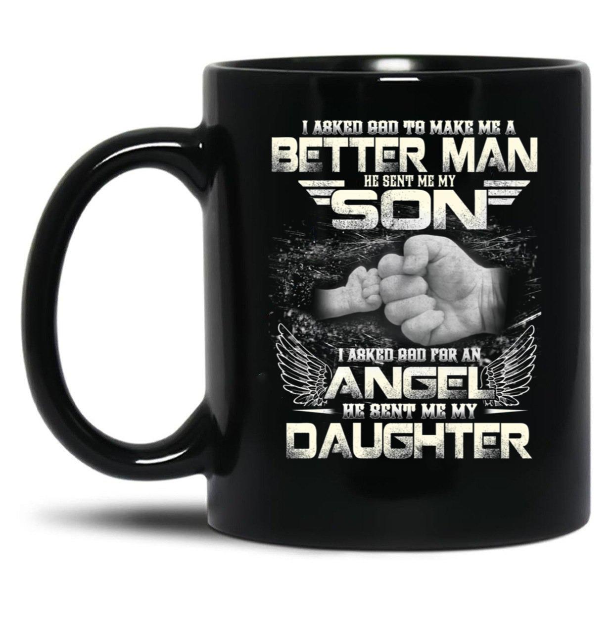 I Asked God To Make Me A Better Father Day Black Coffee Mug, Gift Coffee Mug