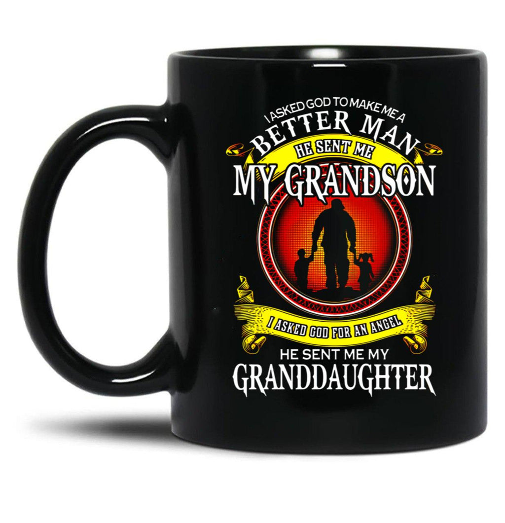 I Asked God For An Angel He Sent Me My Granddaughter Black Coffee Mug, Gift Coffee Mug