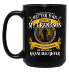 I Asked God To Make Me A Better Man He Sent Me My Grandson Black Coffee Mug, Gift Coffee Mug