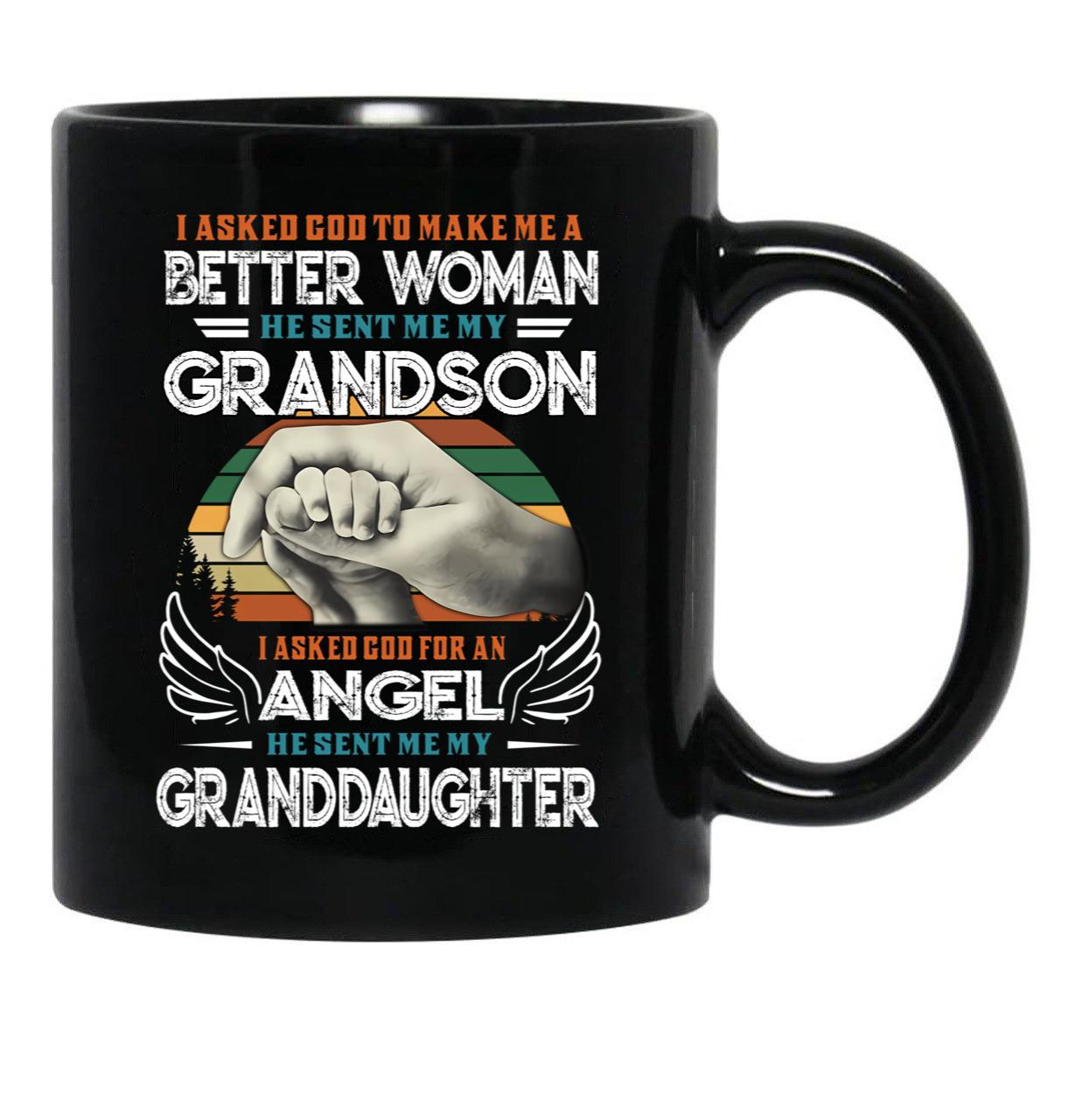 I Asked God To Make Me A Better Moman He Sent Me My Grandson Family Black Coffee Mug, Gift Coffee Mug - Black