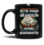 I Asked God To Make Me A Better Moman He Sent Me My Grandson Family Black Coffee Mug, Gift Coffee Mug
