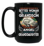 I Asked God To Make Me A Better Moman He Sent Me My Grandson Family Black Coffee Mug, Gift Coffee Mug