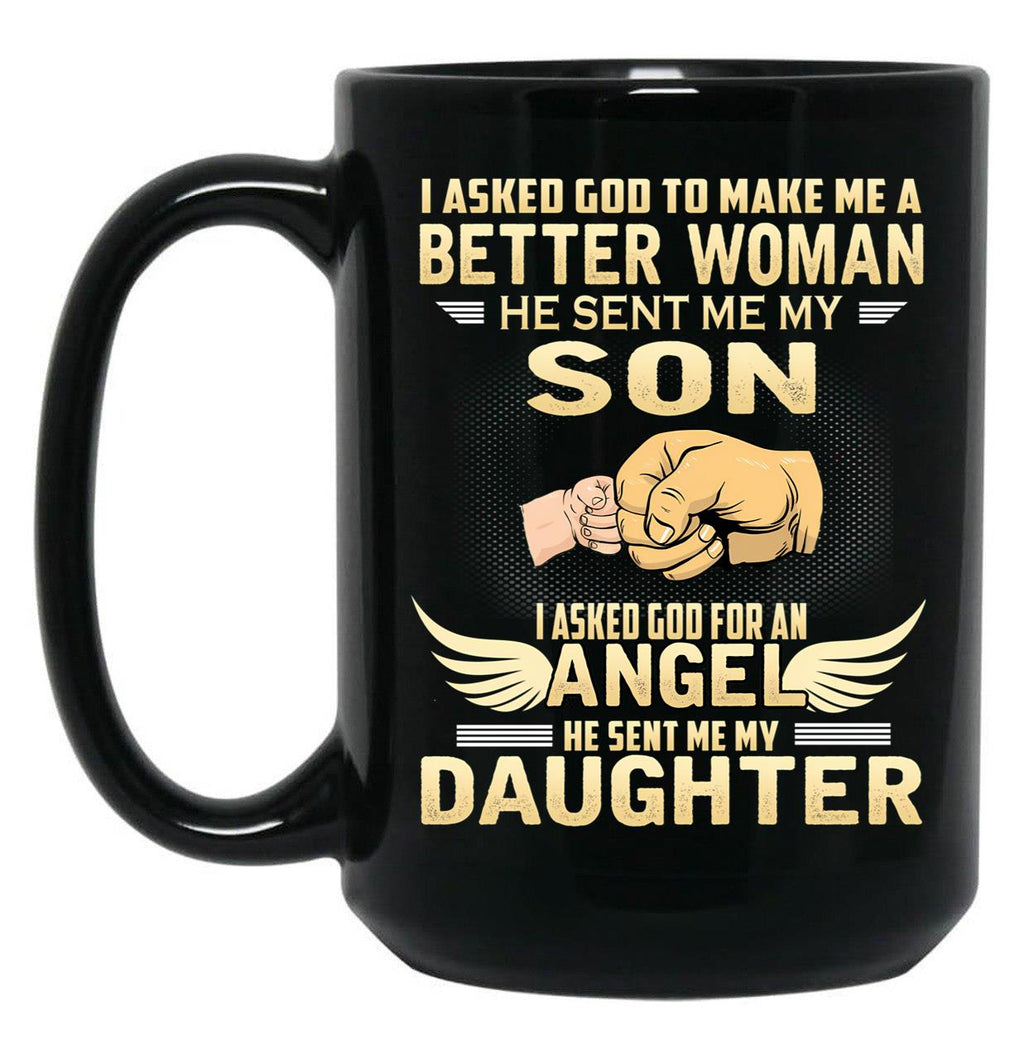 I Asked God To Make Me A Better Woman Black Coffee Mug, Gift Coffee Mug