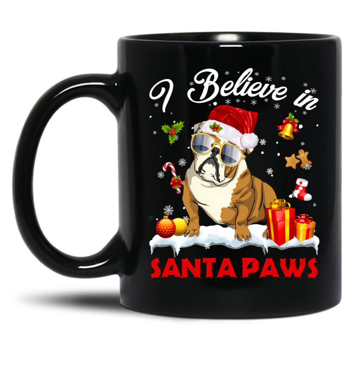I Believe In Santa Paws Pug Gift Black Coffee Mug, Gift Coffee Mug