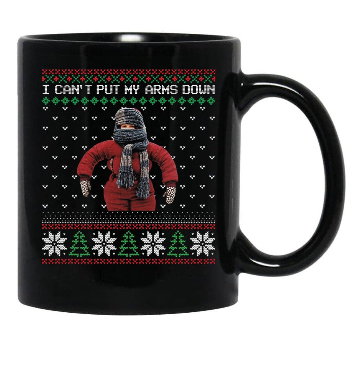 I Cant Put My Arms Down Ugly Christmas Black Coffee Mug, Gift Coffee Mug - Black