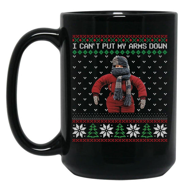 I Cant Put My Arms Down Ugly Christmas Black Coffee Mug, Gift Coffee Mug - Black