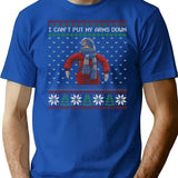 I Cant Put My Arms Down Ugly Christmas Premium Heavyweight Cotton T-Shirt - Blue