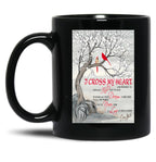 I Cross My Heart Couple Cardinal Bird Winter Christmas Gift Black Coffee Mug, Gift Coffee Mug