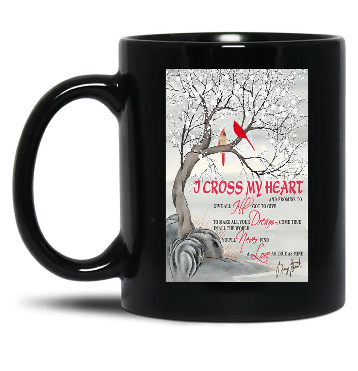 I Cross My Heart Couple Cardinal Bird Winter Christmas Gift Black Coffee Mug, Gift Coffee Mug