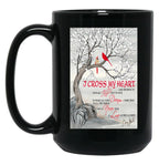I Cross My Heart Couple Cardinal Bird Winter Christmas Gift Black Coffee Mug, Gift Coffee Mug