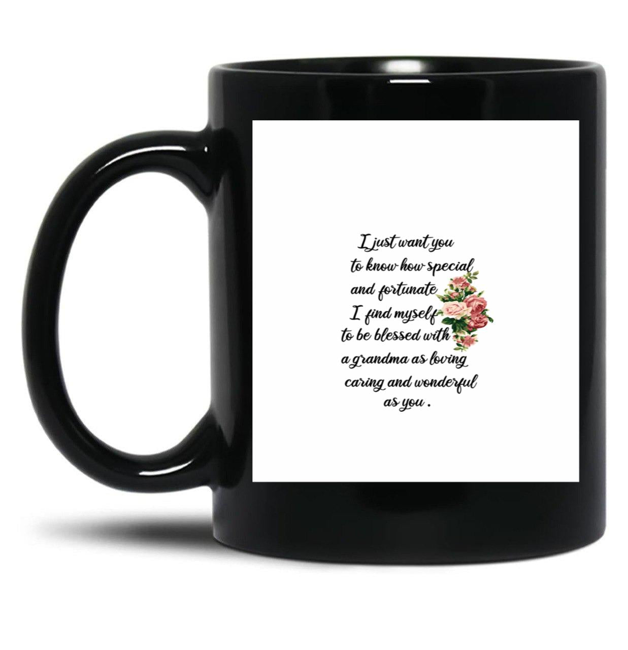 I Find Myself To Be Blessed With A Grandma As Loving Caring Black Coffee Mug, Gift Coffee Mug