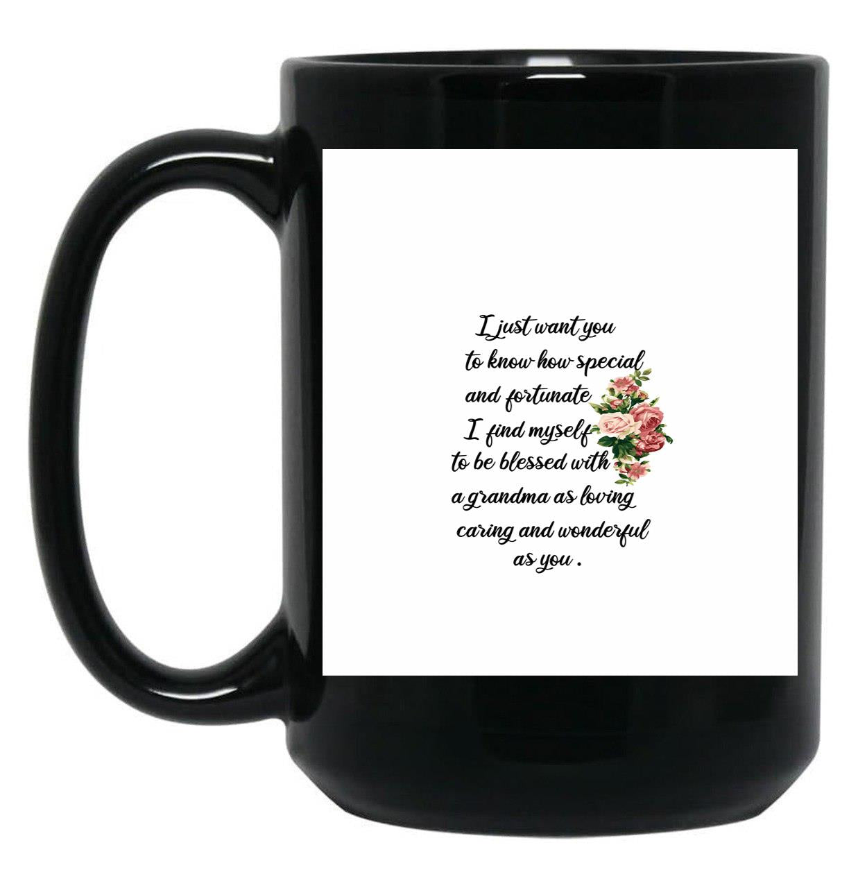 I Find Myself To Be Blessed With A Grandma As Loving Caring Black Coffee Mug, Gift Coffee Mug