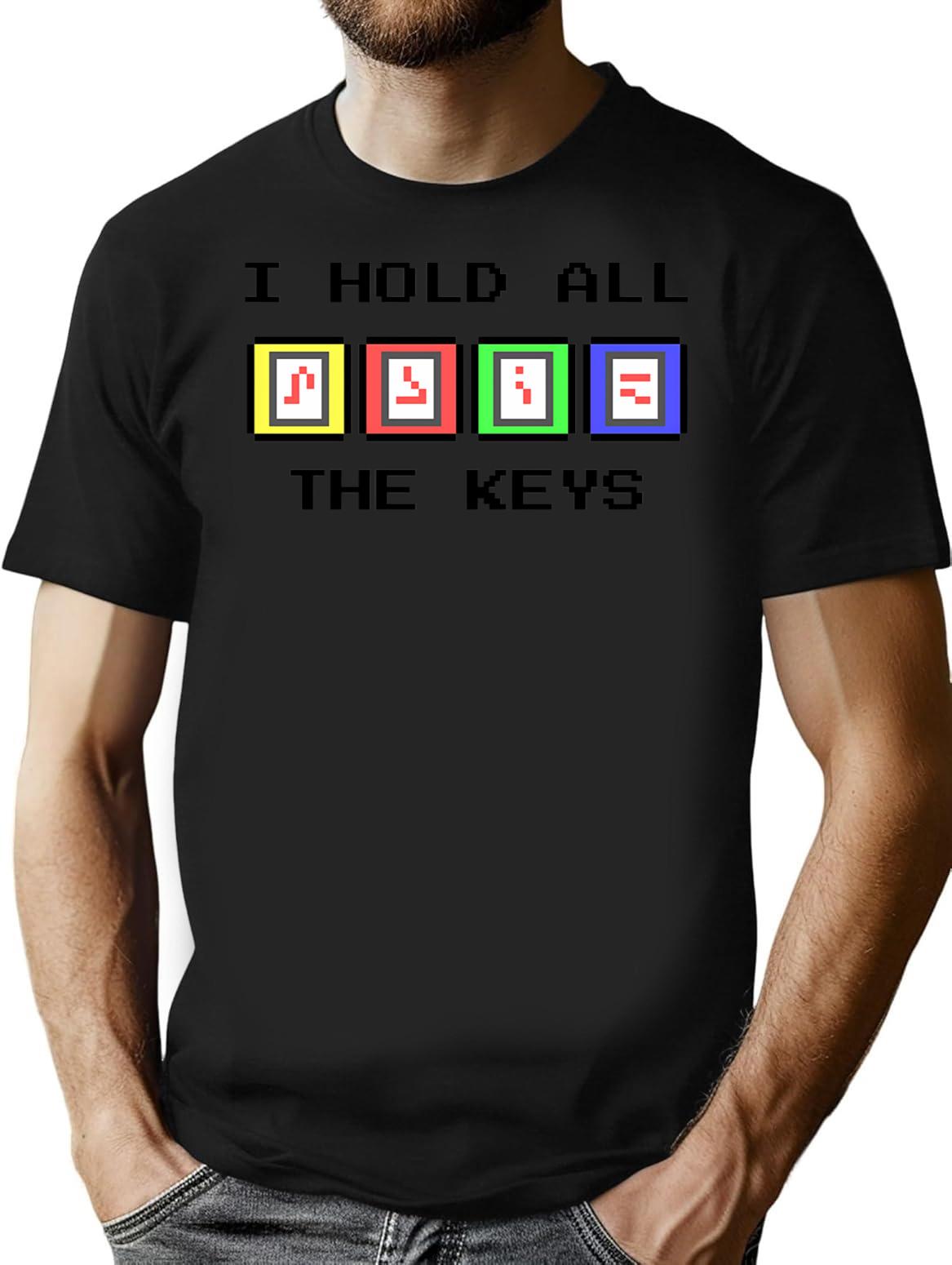 I Hold All The Keys Commander Keen Keycard Pixel Art Design T-Shirt for Men & Women, T-Shirts Graphic Tee - Black