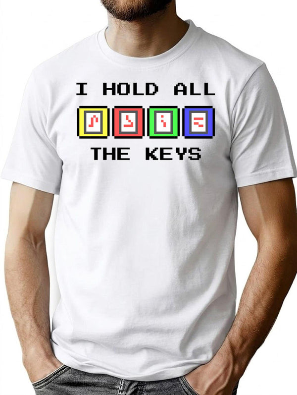 I Hold All The Keys Commander Keen Keycard Pixel Art Design T-Shirt for Men & Women, T-Shirts Graphic Tee - White