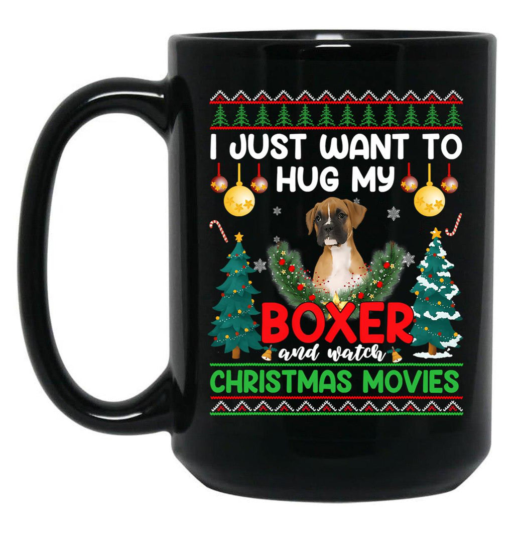 I Just Want To Hug My Boxer Dog Black Coffee Mug