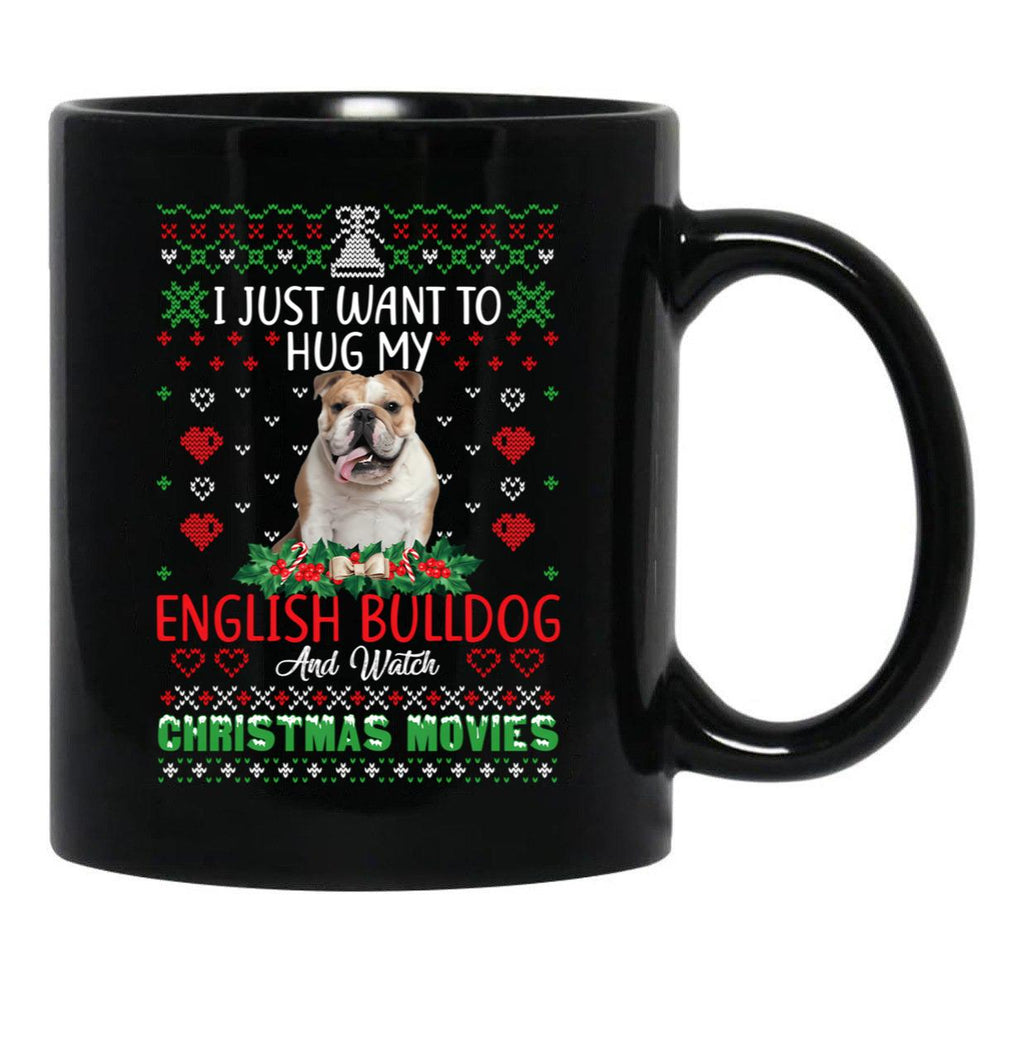 I Just Want To Hug My English Bulldog Dog Christmas Black Coffee Mug - Black