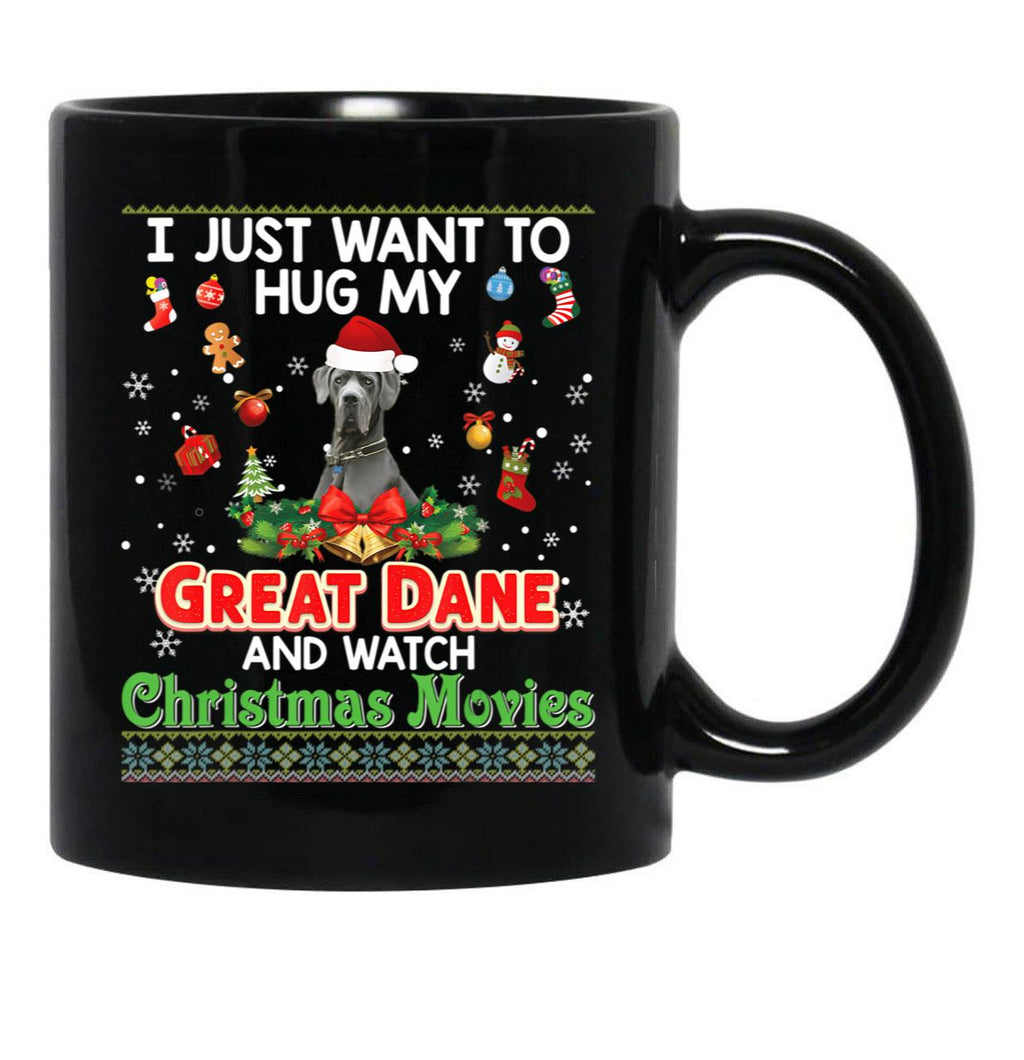 I Just Want To Hug My Great Dane Dog And Watch Essential Black Gift Coffee Mug - Black