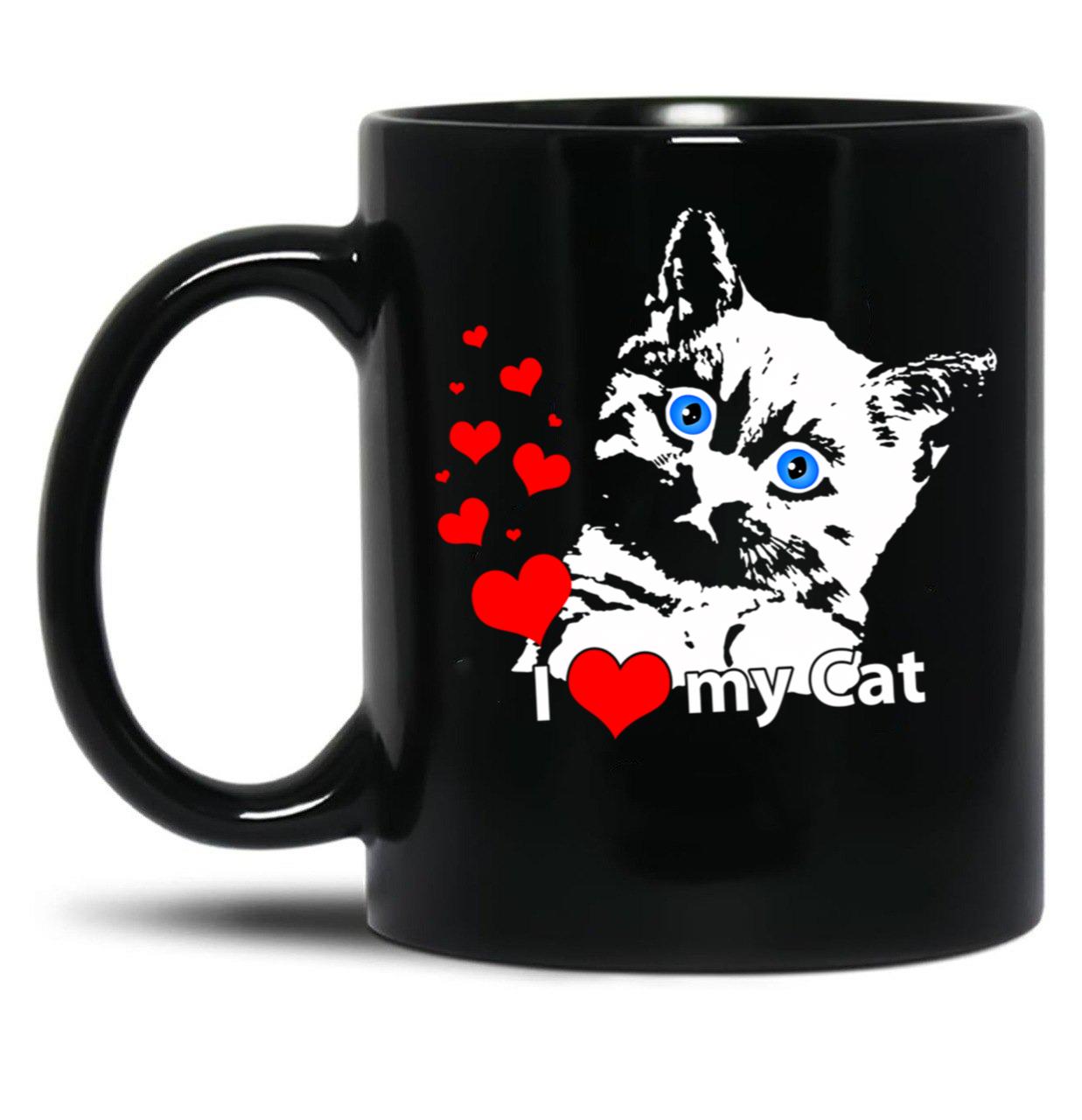 I Love My Cat Black Gift Coffee Mug