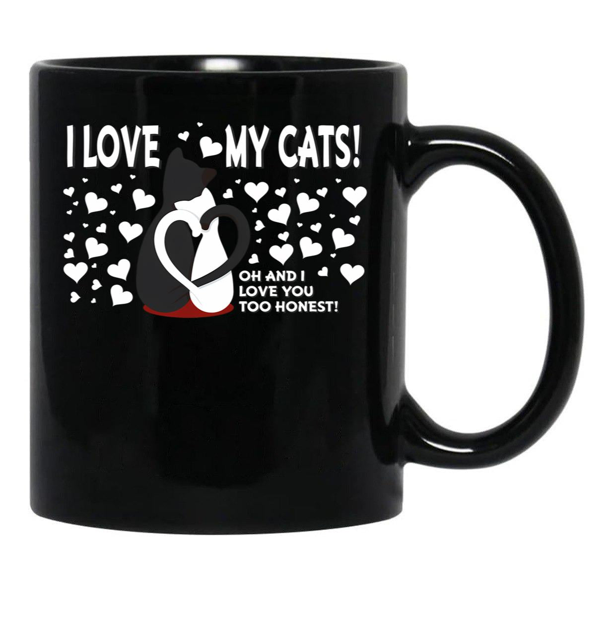 I Love My Cats Valentines Day Black Gift Coffee Mug - Black