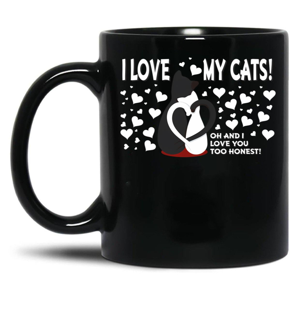 I Love My Cats Valentines Day Black Gift Coffee Mug