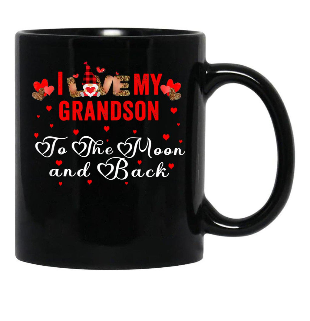 I Love My Grandson To The Moon And Back Black Coffee Mug - Black