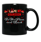 I Love My Grandson To The Moon And Back Black Coffee Mug - Black