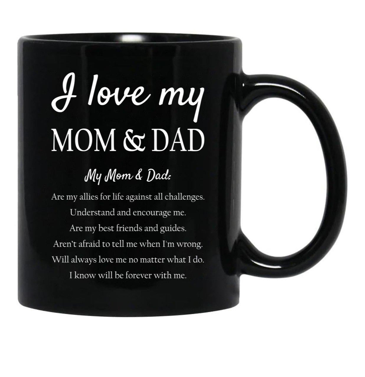 I Love My Mom Dad Black Coffee Mug - Black