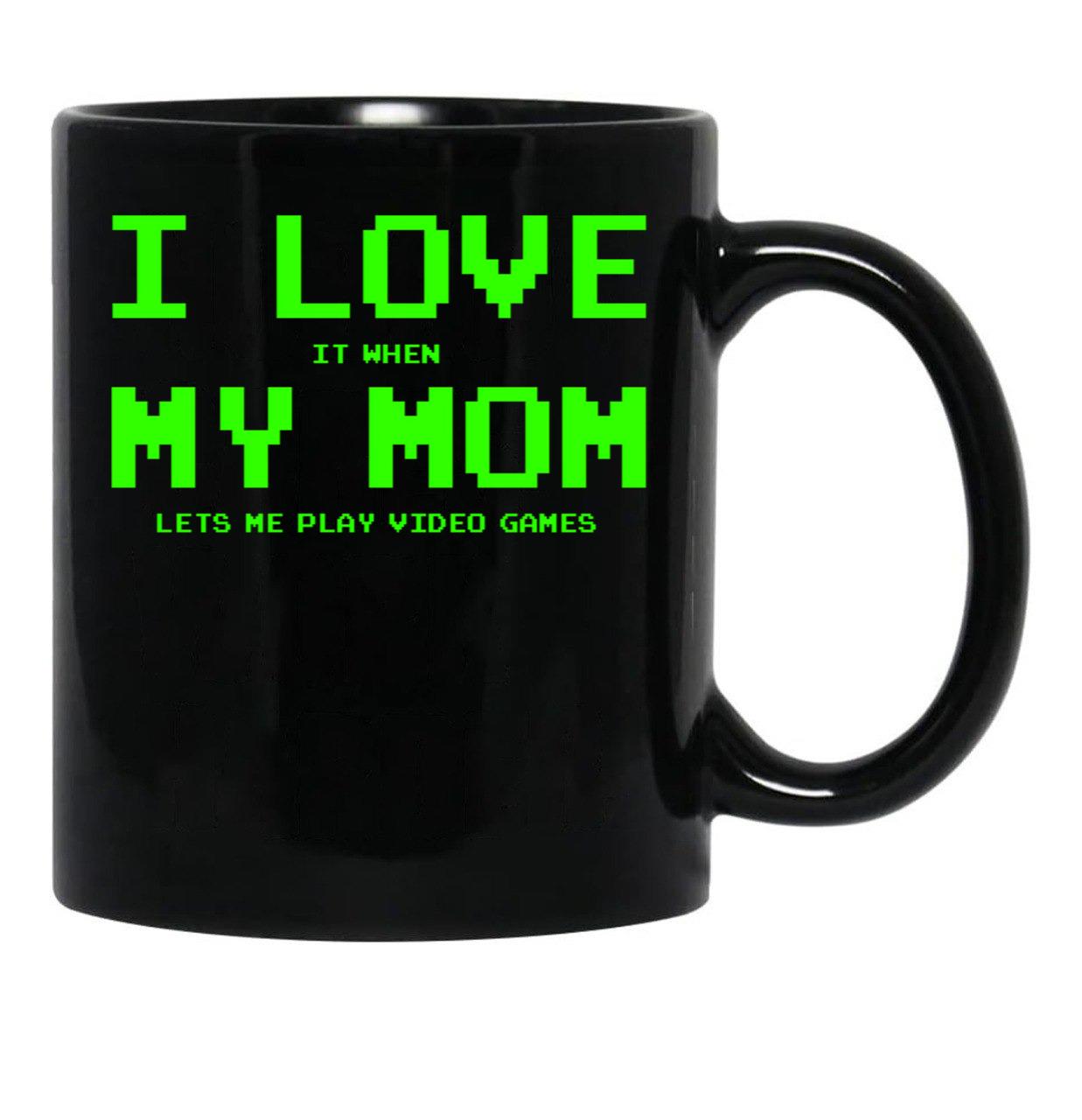 I Love My Mom For Gamer Boys Teen Girls Video Games Funny Black Coffee Mug - Black