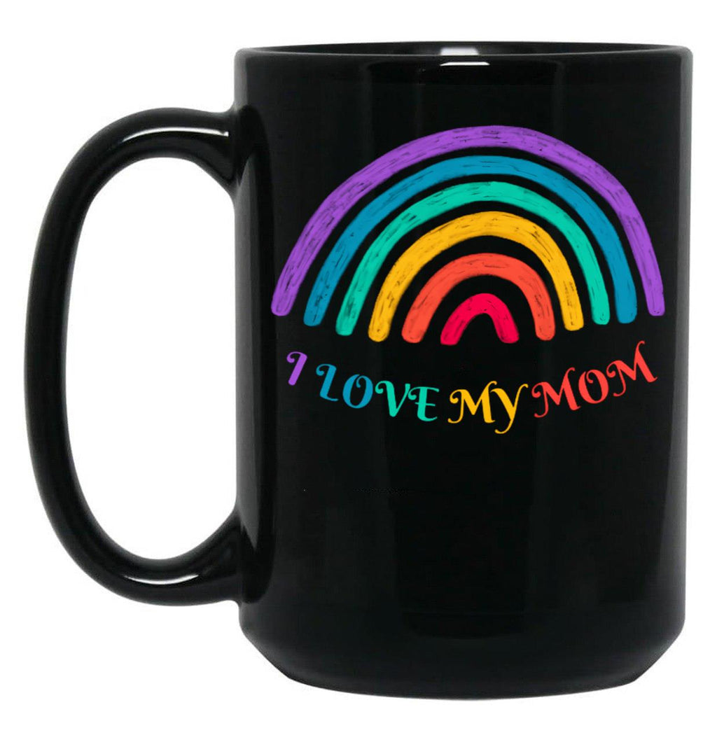 I Love My Mom-Rainbow Colors Black Coffee Mug