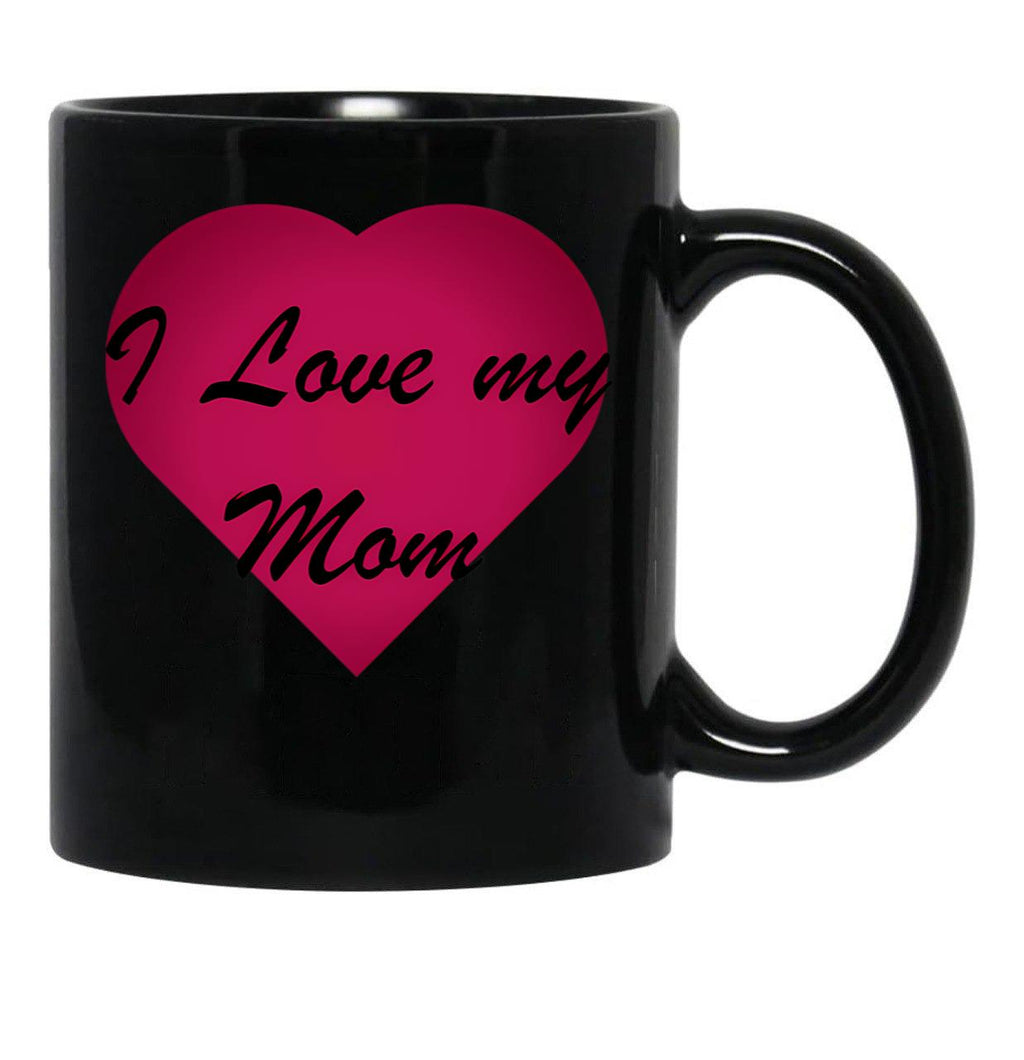 I Love My Mom Stickers Black Coffee Mug - Black