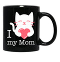 I Love My Mom With Heart And Cute Cat Black Coffee Mug - Black