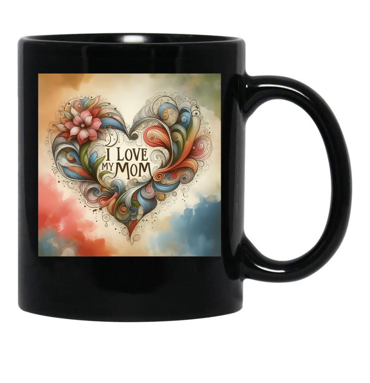 I Love My Mom (37) Black Coffee Mug - Black