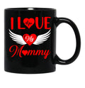 I Love My Mommy 2022 Red Heart With Wings Black Coffee Mug - Black