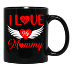 I Love My Mommy 2022 Red Heart With Wings Black Coffee Mug - Black